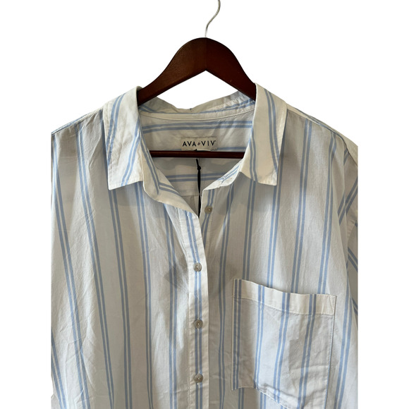 Ava & Viv baby blue striped Short Sleeve Button Down Top 1X Plus Size - Picture 2 of 7